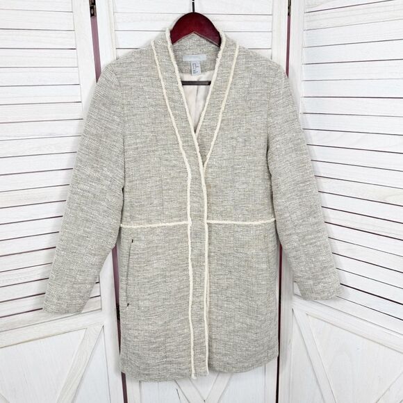 H&M Fringed Tweed Long Line Blazer Jacket Tan 10 - Picture 10 of 16